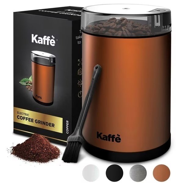 Electric Coffee Grinder - 14 Cup (3.5oz) with Cleaning Brush. Easy On/Off, Copper, Kaffe, Mfr#: KF2030